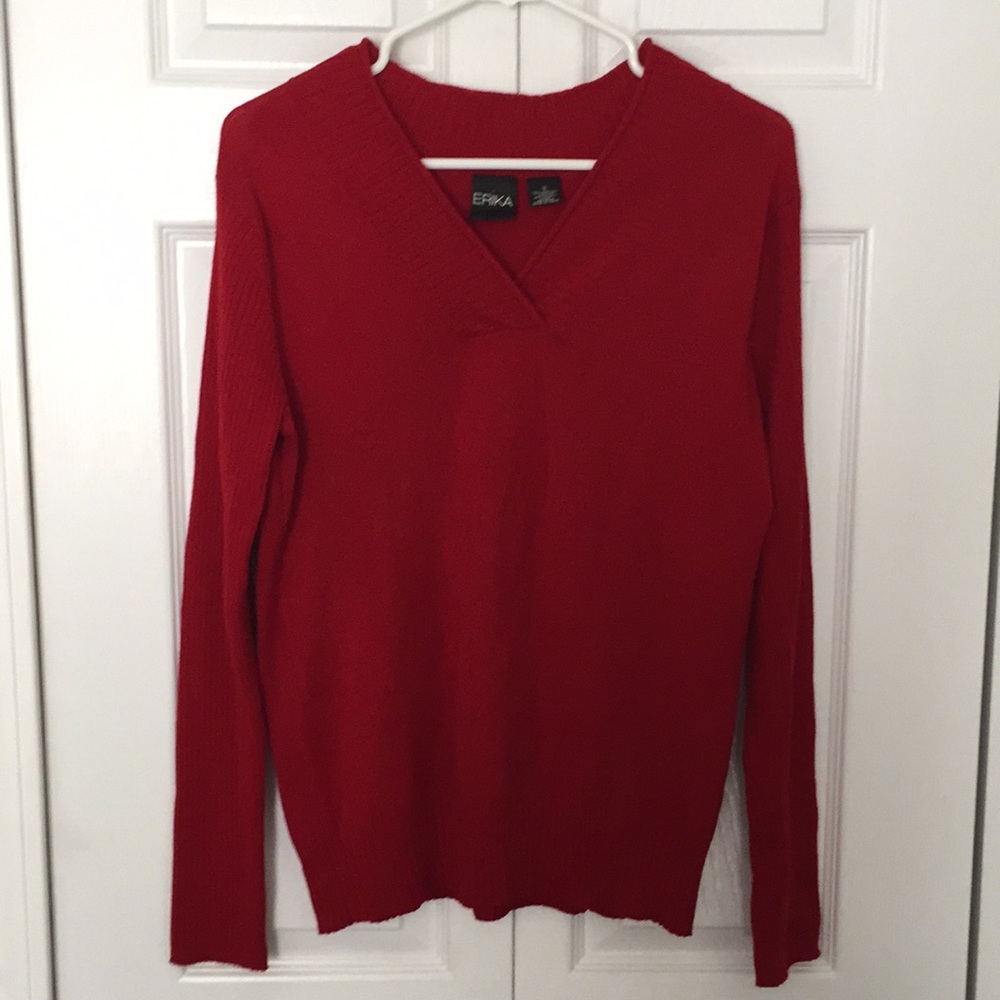 Red sweater with ribbed collar and sleeves